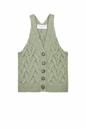 KNITTED TANK TOP FRONT BUTTONS GREEN PISTACHE