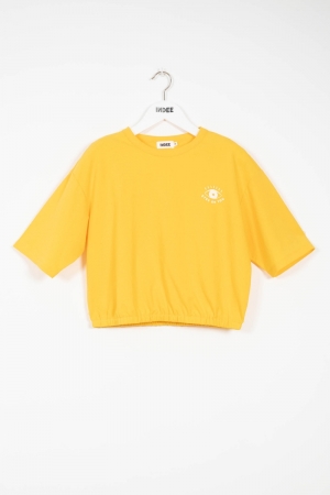 CROPPED TSHIRT W EMBROIDERY SAFFRON YELLOW