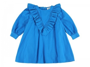 DRESS WITH RUFFLES ON CHEST TURQUOISE