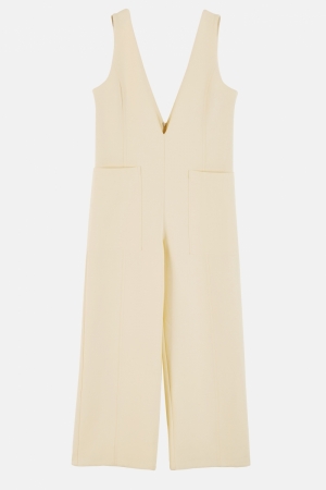 WIDE LEG OVERALL WITH DEEP V IVORY SUITING