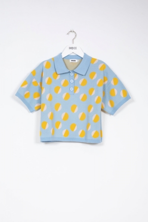 KNITTED POLO W DOTS ASTRAL BLUE