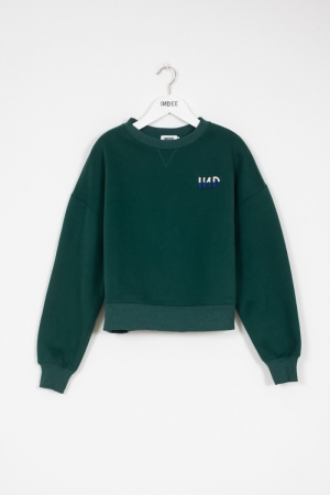 BASIC SWEATER W EMBROIDED LOGO FOREST GREEN
